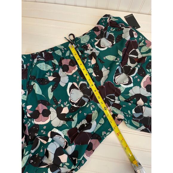NWT Eloquii Teal Green Floral High Waisted Pull on Flowy Boho Pants Plus Size 16 - Picture 3 of 7